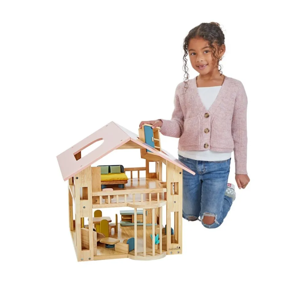 Excellerations® Wooden Deluxe Dollhouse - 28 Pieces - Natural