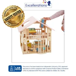 Excellerations® Wooden Deluxe Dollhouse - 28 Pieces - Natural
