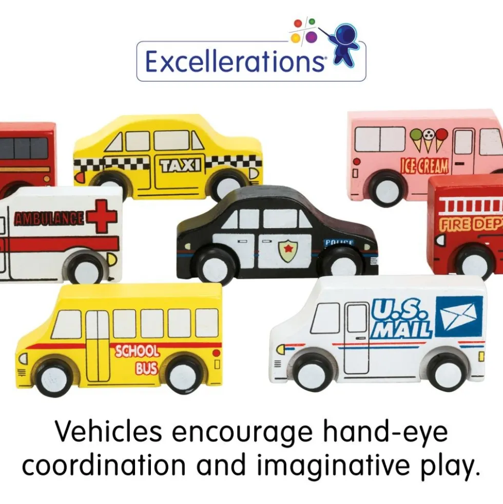 Excellerations® Wooden Play Trucks - Set of 8