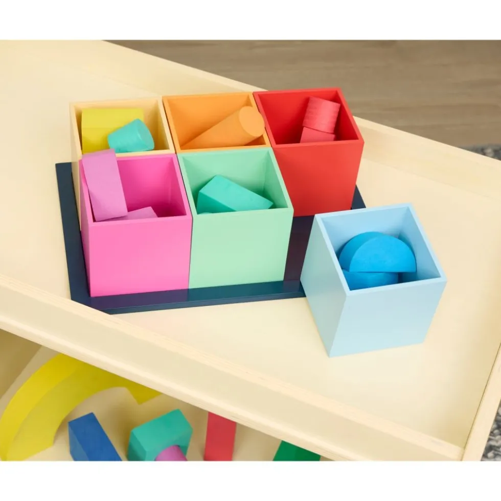 Excellerations® Wooden Sorting Boxes - Rainbow Colors - Set of 6 with Tray