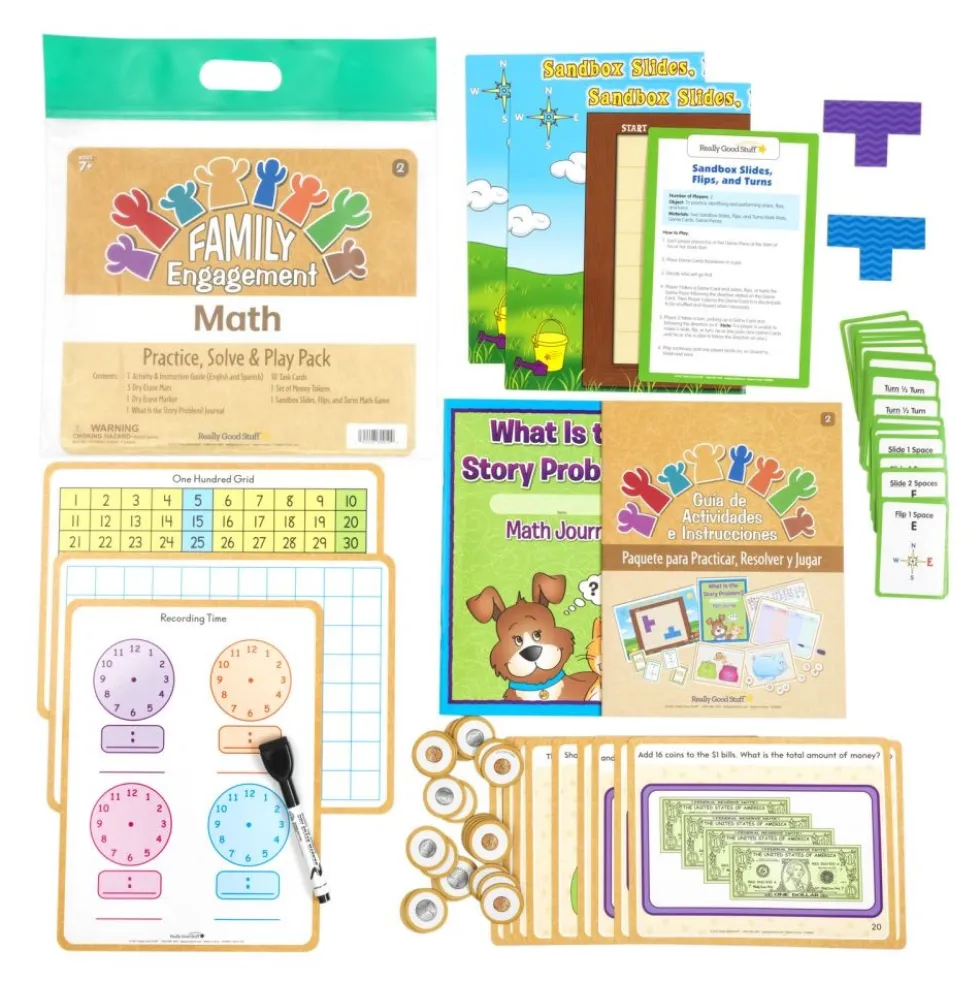 Family Engagement Math - Practice, Solve & Play Pack - Second Grade