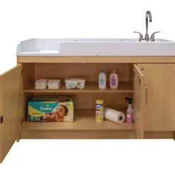 Infant Changing Table with Right Side Sink - Maple/Maple