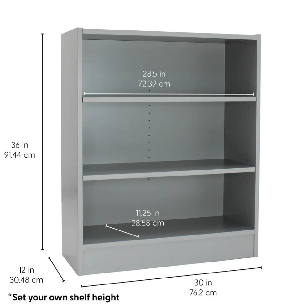 Laminate Bookcase 3-Shelf 36" Height - Gray