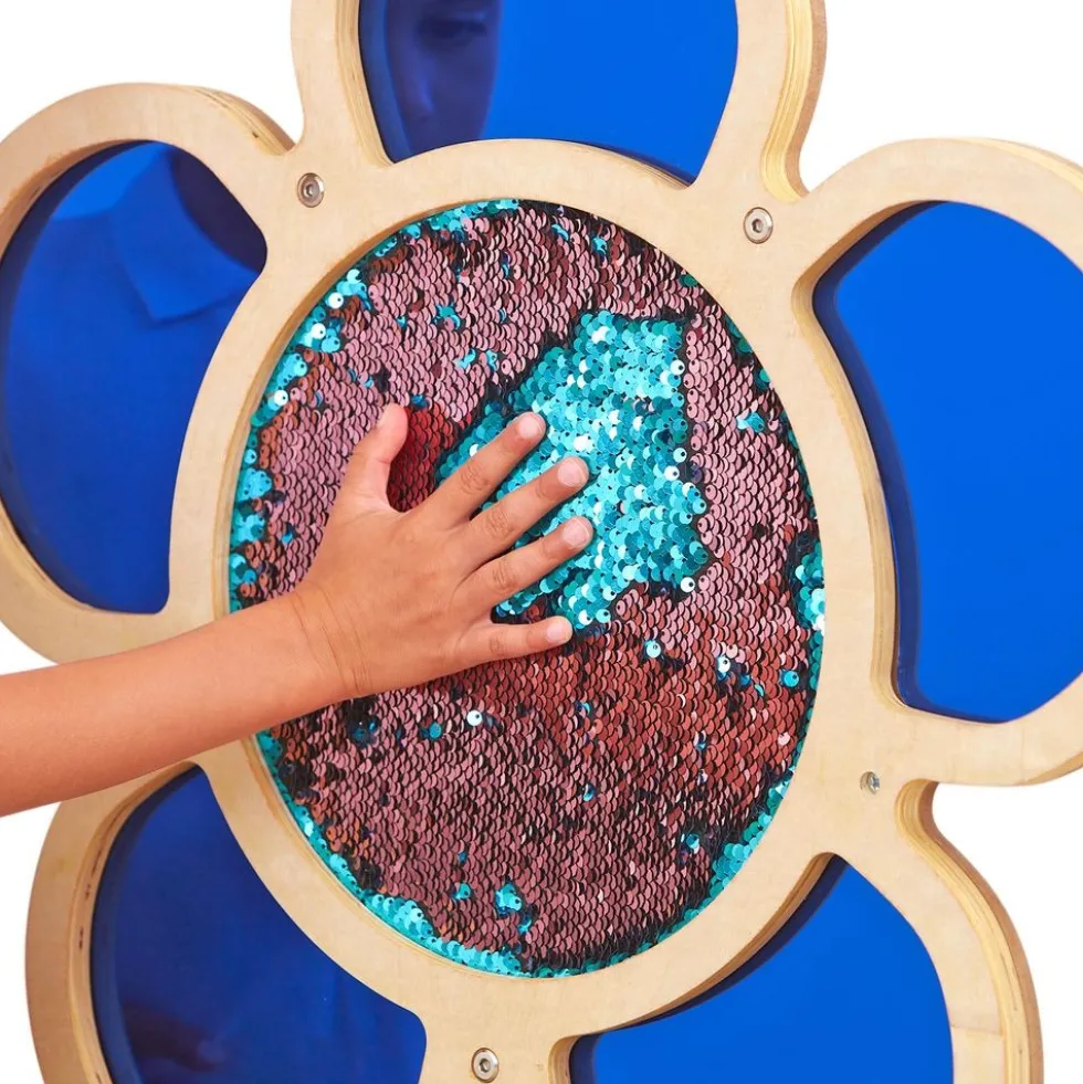 Mark Making Sequin & Mirror Daisy Frame - Blue 30" x 22"