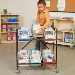 Mid-Size Mobile Storage Rack With Boho Chapter Book Bins™ - 1 rack, 6 bins