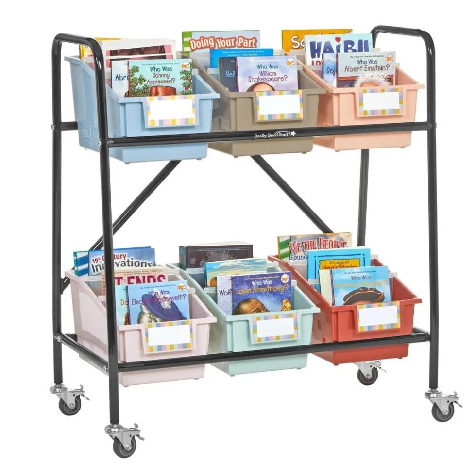 Mid-Size Mobile Storage Rack With Boho Chapter Book Bins™ - 1 rack, 6 bins