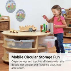 Millhouse™ Double Tier Mobile Circular Storage Unit with Clear Tubs