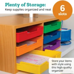 Oak 6-Slot Mail Center With Trays 6 Colors - 1 mail center, 6 trays