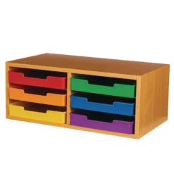 Oak 6-Slot Mail Center With Trays 6 Colors - 1 mail center, 6 trays