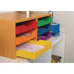 Oak 6-Slot Mail Center With Trays 6 Colors - 1 mail center, 6 trays