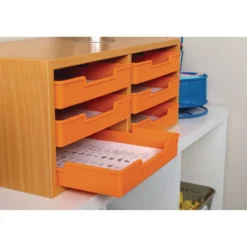 Oak 6-Slot Mail Center With Trays Single Color - 1 mail center, 6 trays, 6 labels