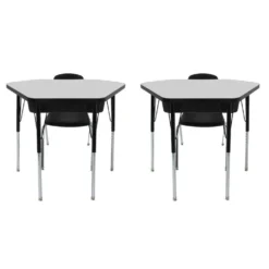 Petal Desk & 12" Stack Chair Set - Gray/Black (2-Pack/4-Piece)