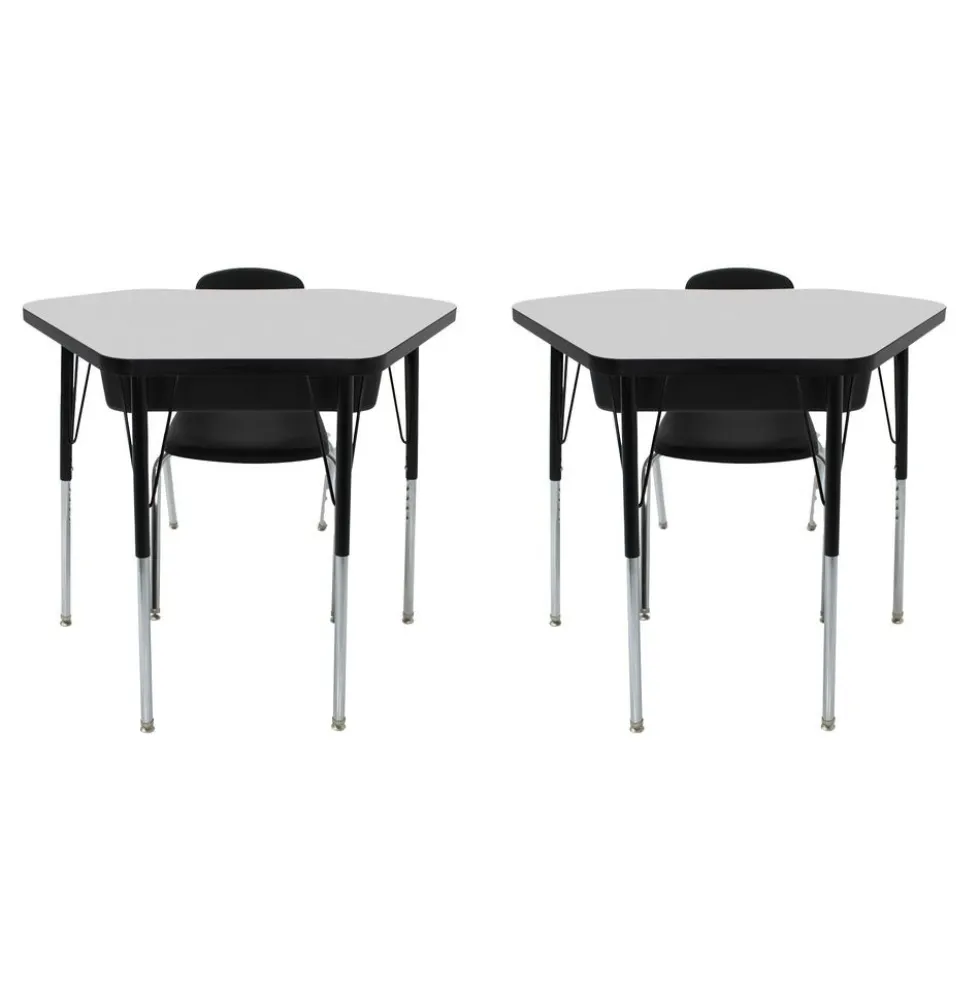 Petal Desk & 12" Stack Chair Set - Gray/Black (2-Pack/4-Piece)