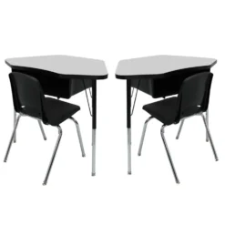 Petal Desk & 12" Stack Chair Set - Gray/Black (2-Pack/4-Piece)