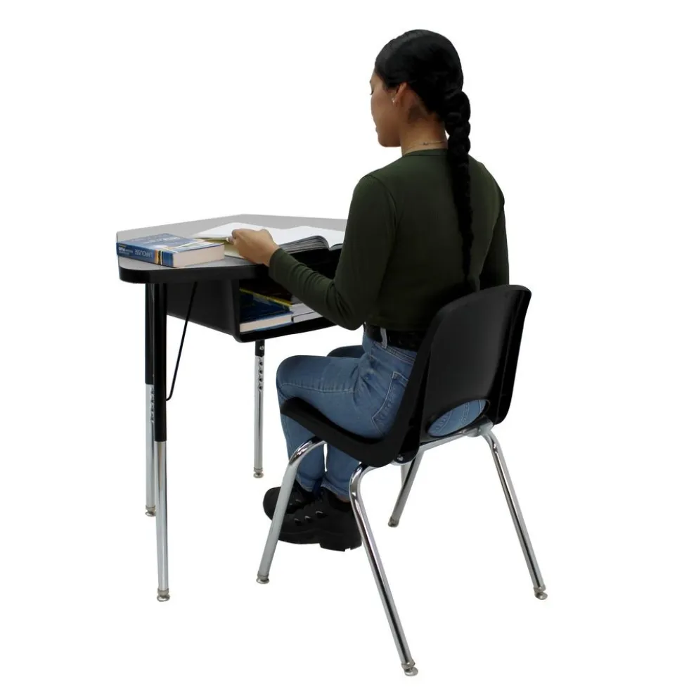 Petal Desk & 12" Stack Chair Set - Gray/Black (2-Pack/4-Piece)