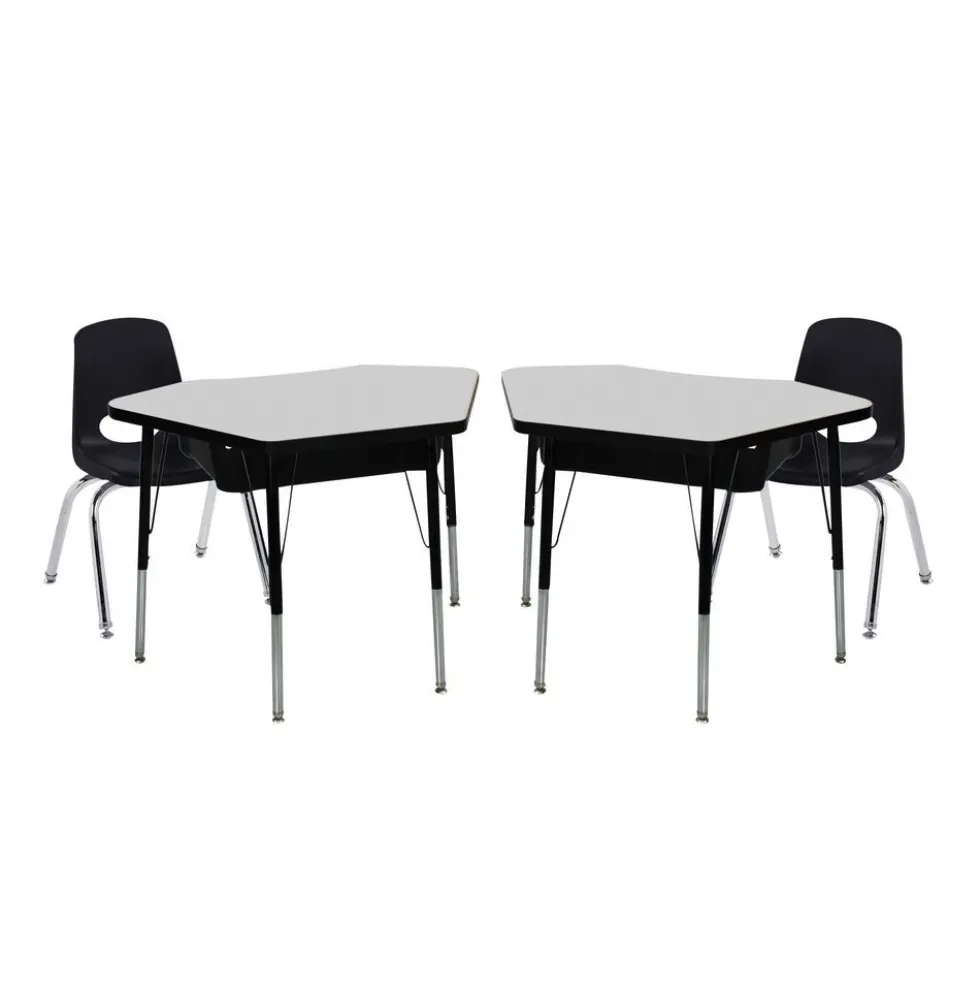 Petal Desk & 12" Stack Chair Set - Gray/Black (2-Pack/4-Piece)