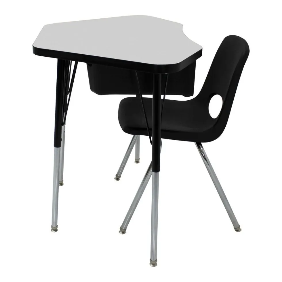 Petal Desk & 12" Stack Chair Set - Gray/Black (2-Pack/4-Piece)