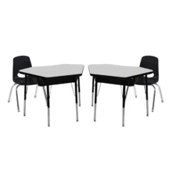Petal Desk & 14" Stack Chair Set - Grey/Black (2-Pack/4-Piece)