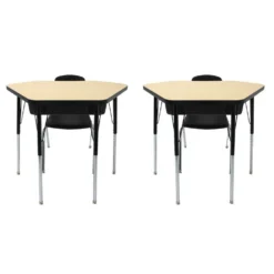 Petal Desk & 14" Stack Chair Set - Maple/Black (2-Pack/4-Piece)