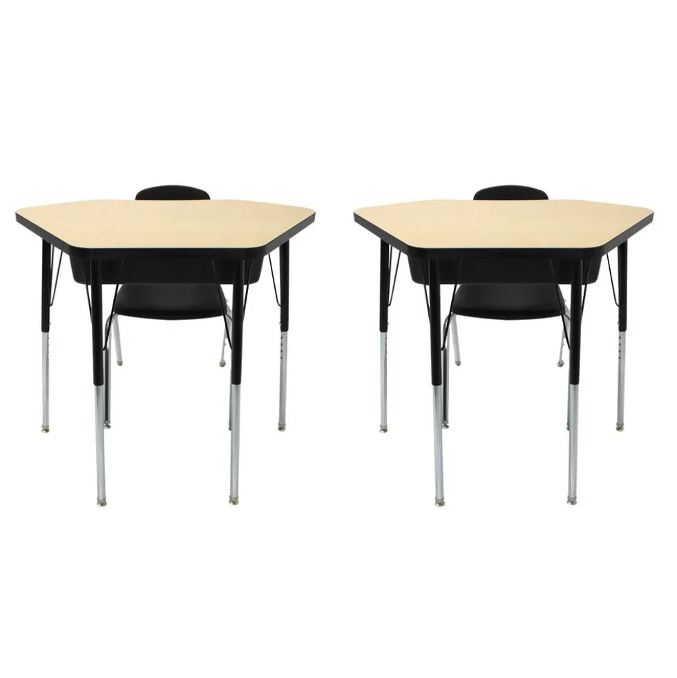 Petal Desk & 14" Stack Chair Set - Maple/Black (2-Pack/4-Piece)
