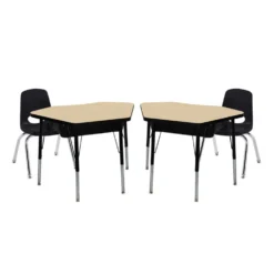 Petal Desk & 14" Stack Chair Set - Maple/Black (2-Pack/4-Piece)