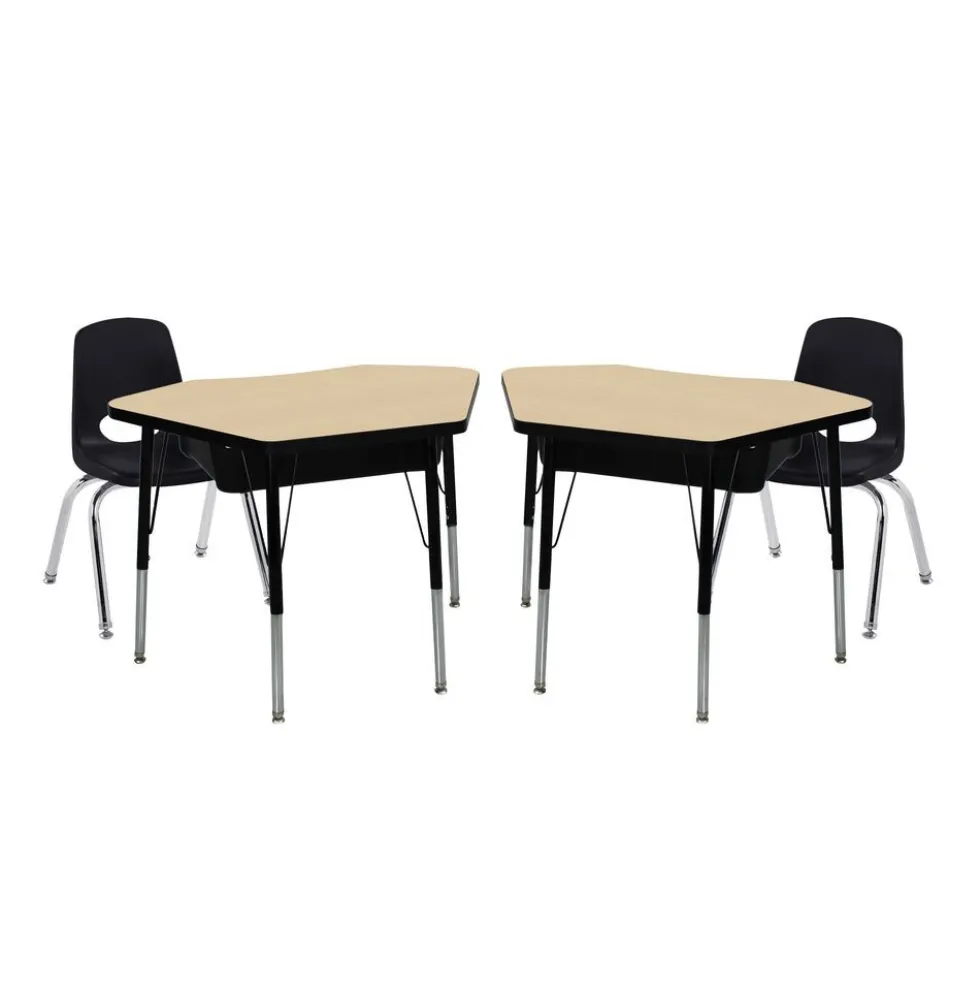Petal Desk & 14" Stack Chair Set - Maple/Black (2-Pack/4-Piece)