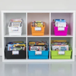 Picture Book Library Bins With Dividers - 12-Pack Rainbow
