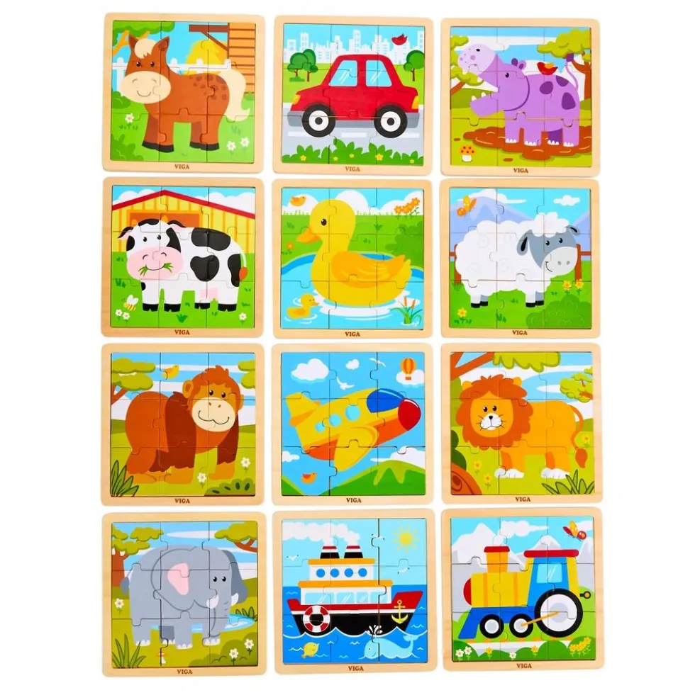 9-Piece Wooden Puzzle - Set of 12 with Storage Shelf