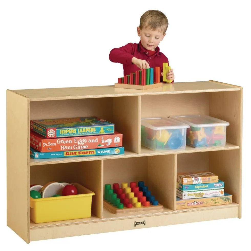 Preschool Mobile Divided Shelf Storage - Plywood Back, 29-1/2"H