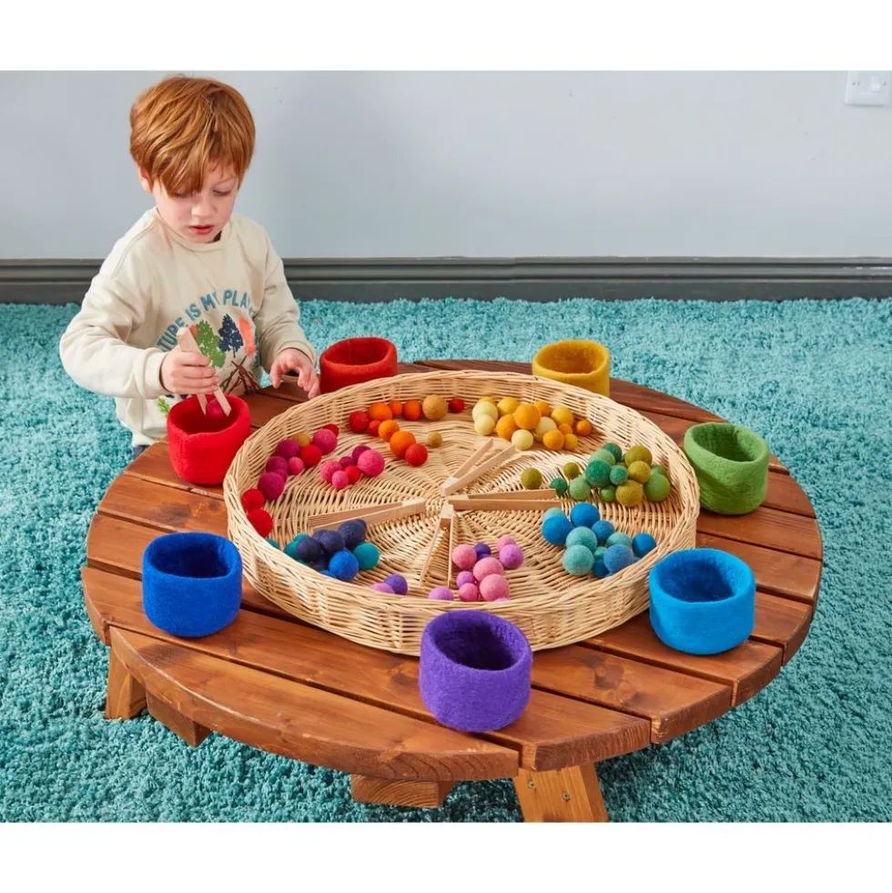 Rainbow Nesting Felt Bowls & Balls - 7 bowls 100 balls