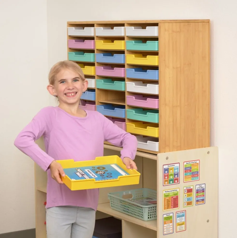 Really Good Stuff® Bamboo 27-Slot Mail Center With Bold Vibes Trays