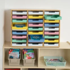 Really Good Stuff® Bamboo 27-Slot Mail Center With Bold Vibes Trays