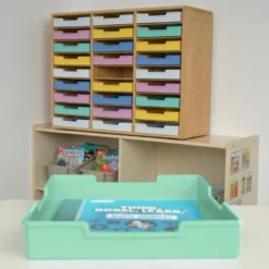 Really Good Stuff® Bamboo 27-Slot Mail Center With Bold Vibes Trays