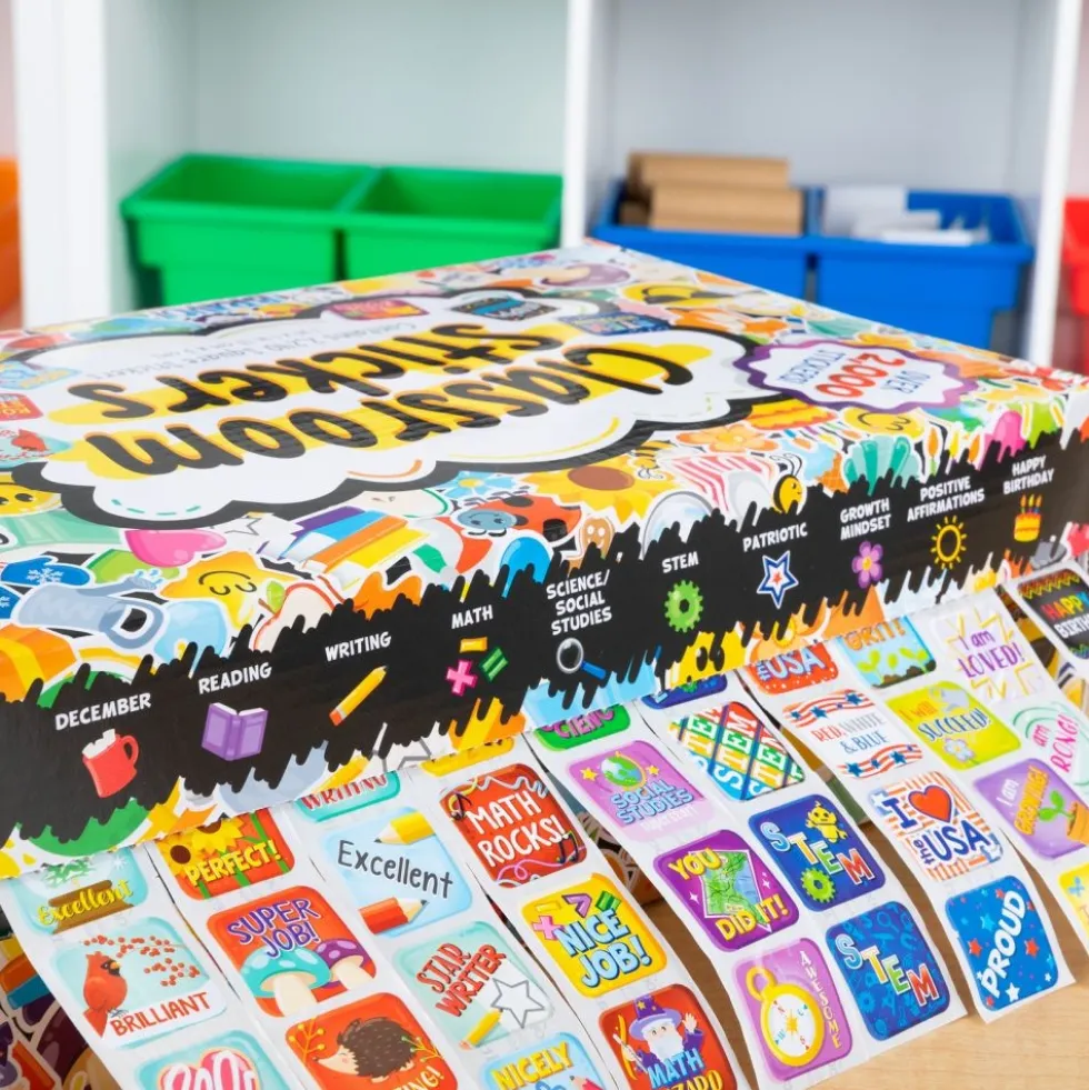 Really Good Stuff® Classroom Stickers And Storage Box 2,240 Stickers - 2,240 stickers, storage box