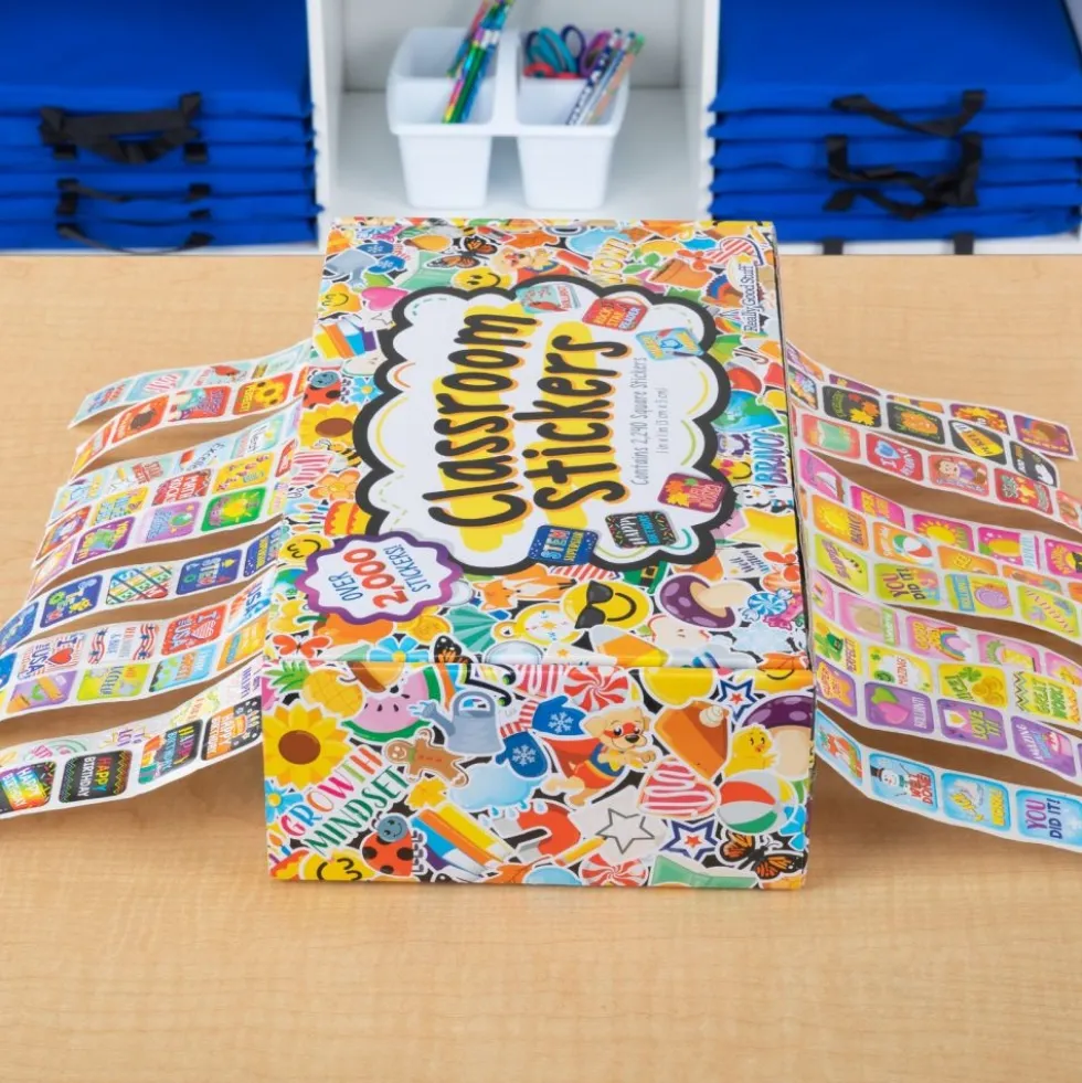 Really Good Stuff® Classroom Stickers And Storage Box 2,240 Stickers - 2,240 stickers, storage box