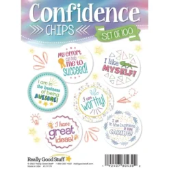 Really Good Stuff® Confidence Chips - 100 Empowering, Motivational, Positive Affirmations - Encourage Positive Feelings- Social-Emotional Learning - SEL for The Home and Classroom