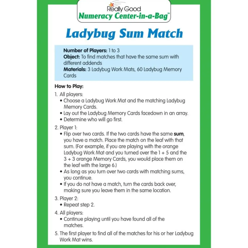 Really Good Stuff® Ladybug Sum Match Numeracy Center™ - 1 numeracy center