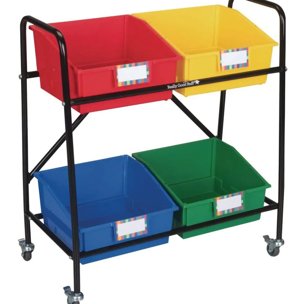 Really Good Stuff® Mid-Size Mobile Storage Rack With 4 Picture Book Bins™ - Grouping