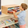 Really Good Stuff® Oak 6-Slot Mail Center With Trays Boho Colors - 1 mail center, 6 trays