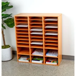 Really Good Stuff® 27-Slot Mail And Supplies Center With 27 Trays, 6 Cubbies, And Baskets - Grouping