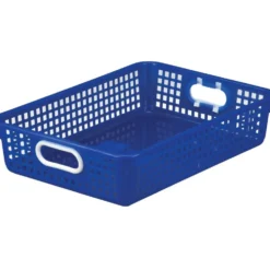Really Good Stuff® Teacher Standing Desk With Baskets - Blue