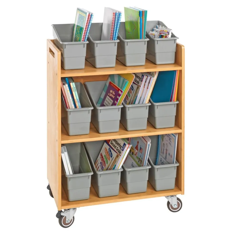 Really Good Stuff® Three Tier Shelf Storage with Pebble Durable Book & Binder Holders