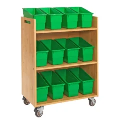 Really Good Stuff® Three Tier Shelf Storage with Green Durable Book & Binder Holders
