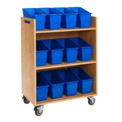 Really Good Stuff® Three Tier Shelf Storage with Blue Durable Book & Binder Holders