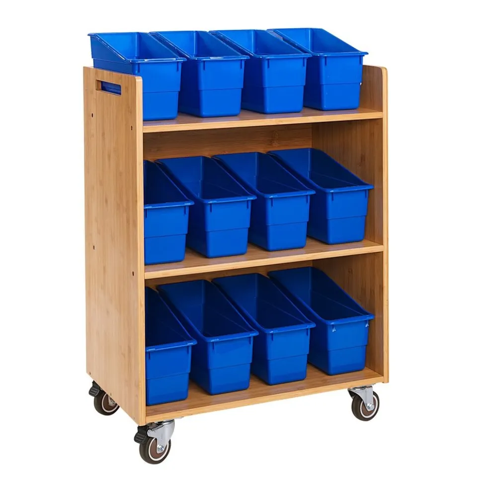 Really Good Stuff® Three Tier Shelf Storage with Blue Durable Book & Binder Holders