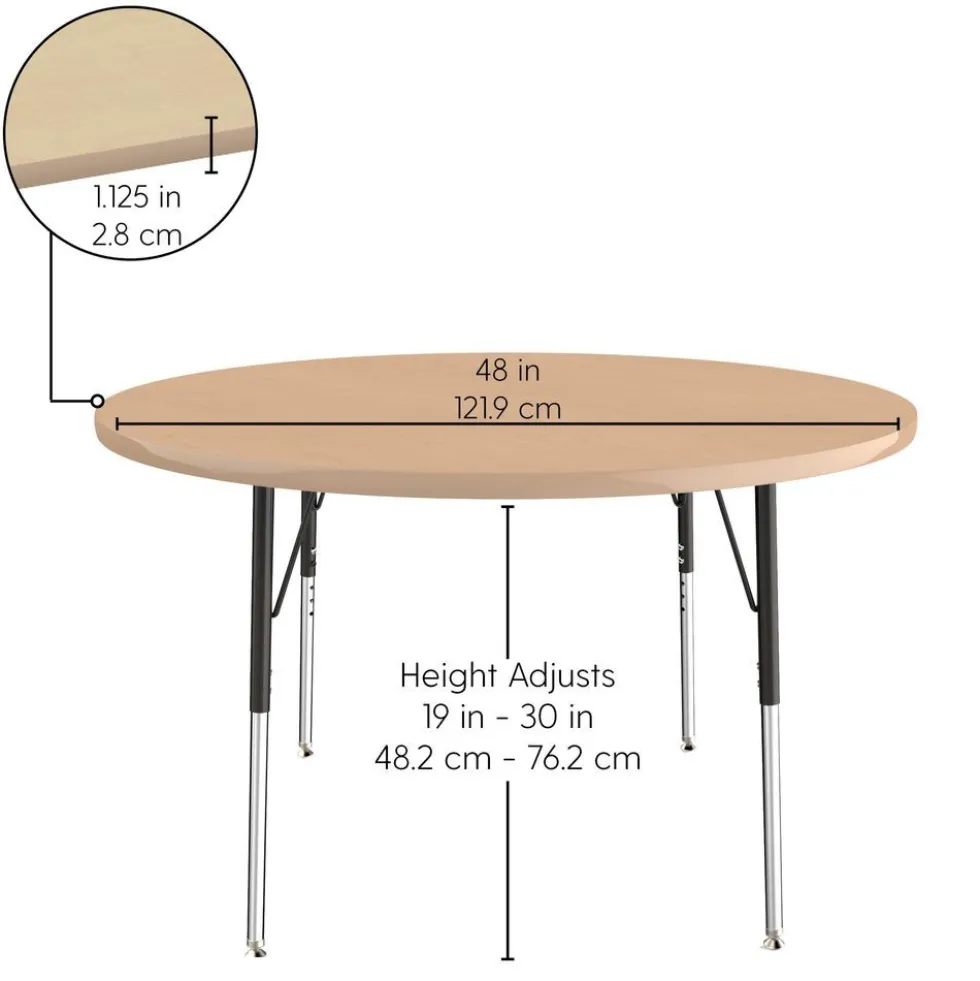 48" Round Activity Table with Adjustable Swivel Glide Legs - Sanddrift/Silver