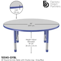 48" Round Activity Table with Adjustable Chunky Legs - Gray/Blue