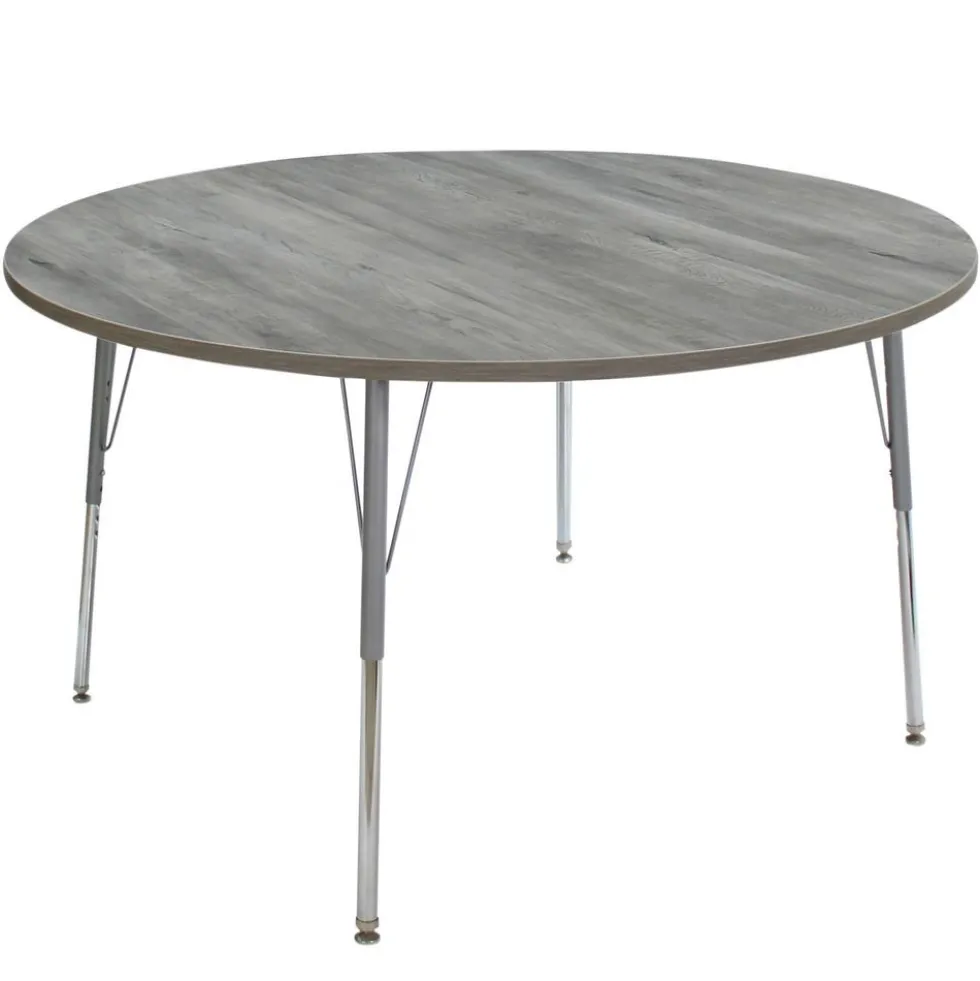 48" Round Activity Table with Adjustable Swivel Glide Legs - Light Gray Wood/Silver