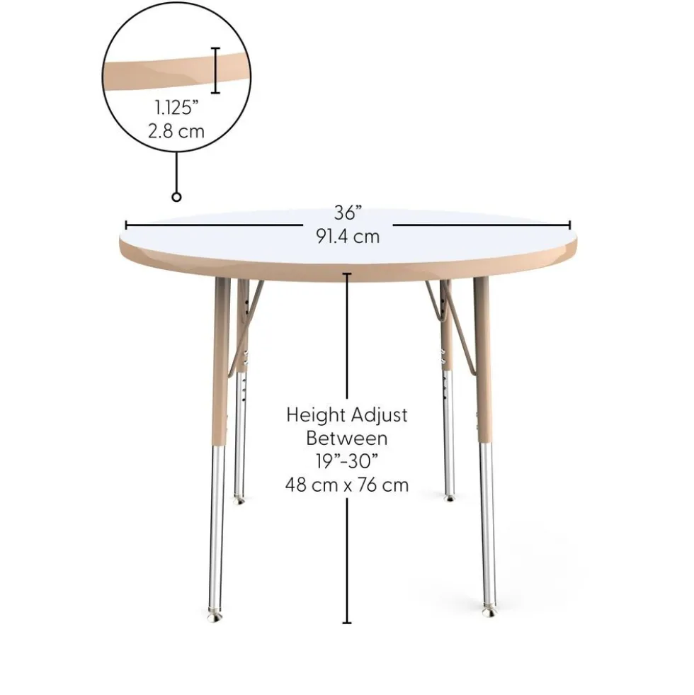 36" Round Dry-Erase Activity Table with Adjustable Swivel Glide Legs - White/Maple