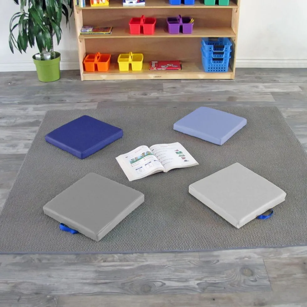 SoftScape 15" Square Floor Cushions, 4-Piece - Navy/Powder Blue